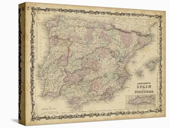 Johnson's Map of Spain & Portugal-null-Stretched Canvas