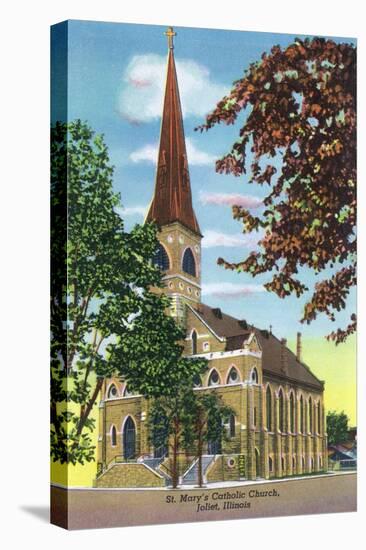 Joliet, Illinois - Exterior View of St. Mary's Catholic Church, c.1944-Lantern Press-Stretched Canvas