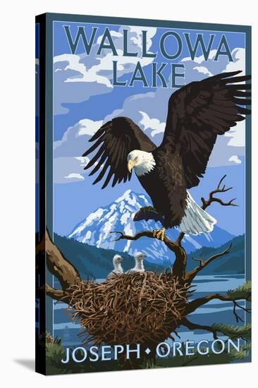 Joseph, Oregon - Wallowa Lake Eagle and Chicks-Lantern Press-Stretched Canvas