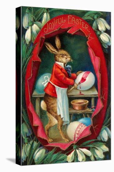 Joyful Easter, Rabbit inside Egg-null-Stretched Canvas