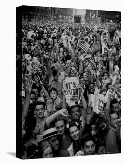 Jubilant Crowd Screaming and Flag Waving as They Mass Together During Vj Day Celebration, State St-Gordon Coster-Premier Image Canvas
