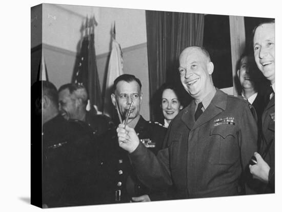 Jubilant Gen. Dwight Eisenhower Holding Pens in V for Victory-Ralph Morse-Premier Image Canvas