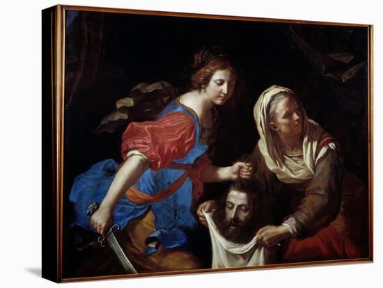 Judith and Holoferne's Head. His Handmaid Abra Holds the Bag While Judith Lays down the Head of The-Guercino (1591-1666)-Premier Image Canvas