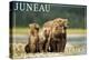 Juneau, Alaska - Grizzly Bear and Cubs-Lantern Press-Stretched Canvas