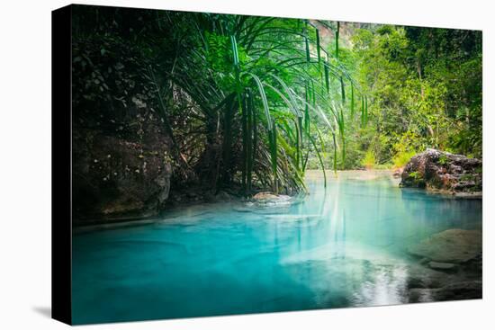 Jungle Landscape with Flowing Turquoise Water of Erawan Cascade Waterfall at Deep Tropical Rain For-Perfect Lazybones-Premier Image Canvas