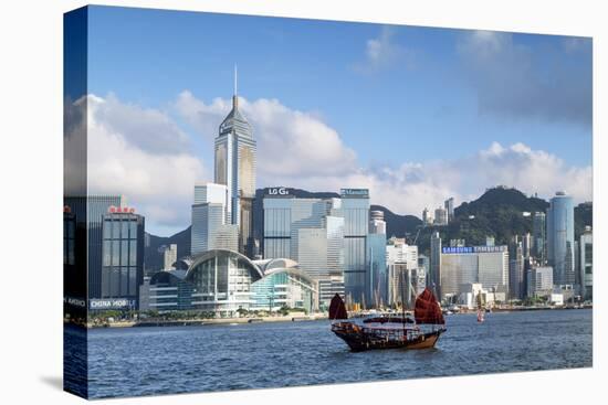 Junk Boat Passing Convention Centre and Hong Kong Island Skyline, Hong Kong, China-Ian Trower-Premier Image Canvas