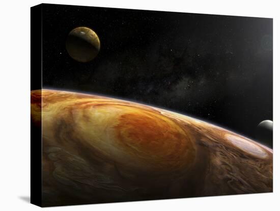 Jupiter's Moons Io and Europa Hover over the Great Red Spot on Jupiter-Stocktrek Images-Premier Image Canvas