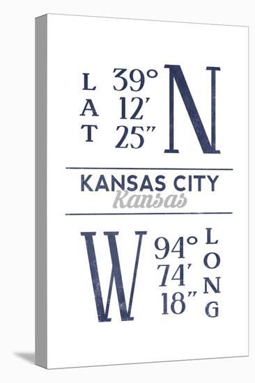 Kansas City, Kansas - Latitude and Longitude (Blue)-Lantern Press-Stretched Canvas