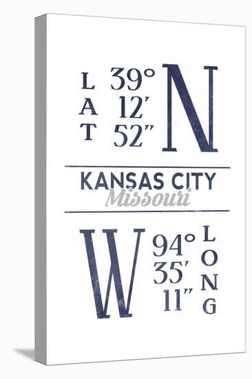 Kansas City, Missouri - Latitude and Longitude (Blue)-Lantern Press-Stretched Canvas