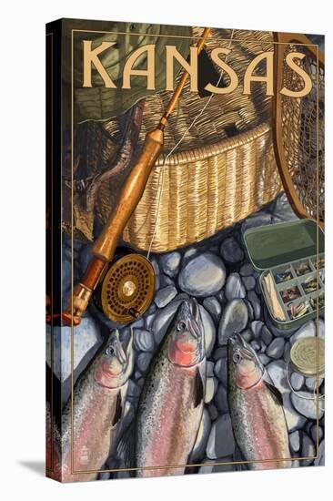 Kansas - Fishing Still Life-Lantern Press-Stretched Canvas