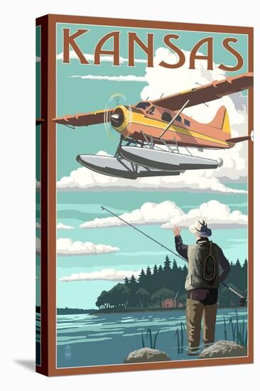 Kansas - Float Plane and Fisherman-Lantern Press-Stretched Canvas