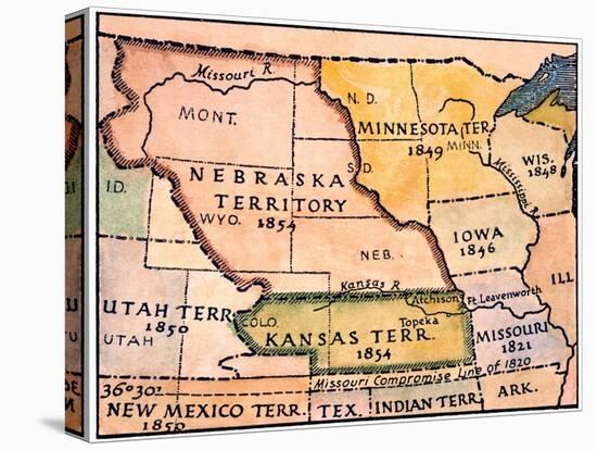 Kansas-Nebraska Map, 1854-null-Premier Image Canvas
