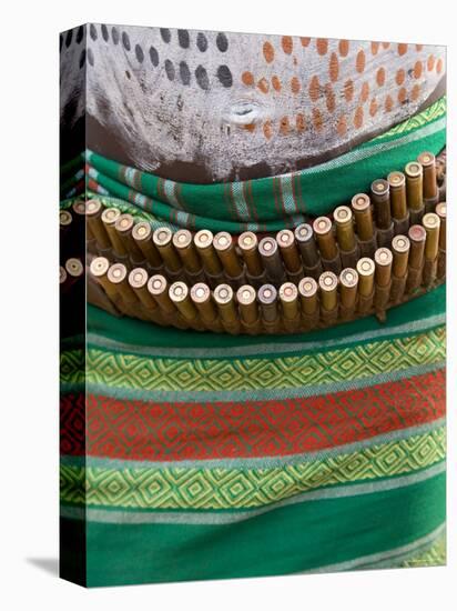 Karo Tribesman Wearing a Belt of Bullets, Lower Omo Valley, Ethiopia-Gavin Hellier-Premier Image Canvas