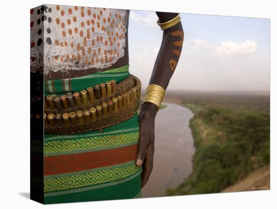 Karo Tribesman Wearing a Belt of Bullets, Lower Omo Valley, Ethiopia-Gavin Hellier-Premier Image Canvas