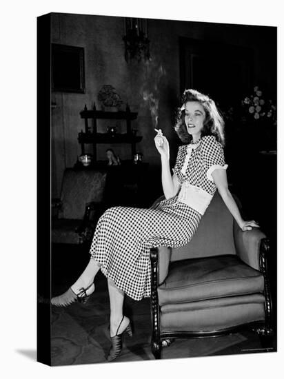 Katharine Hepburn in chair Smoking Cigarette in Scene from Broadway Show "The Philadelphia Story"-Alfred Eisenstaedt-Premier Image Canvas