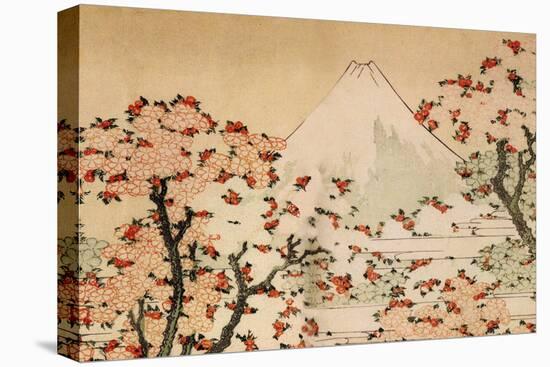 Katsushika Hokusai Mount Fuji Behind Cherry Trees and Flowers-Katsushika Hokusai-Stretched Canvas