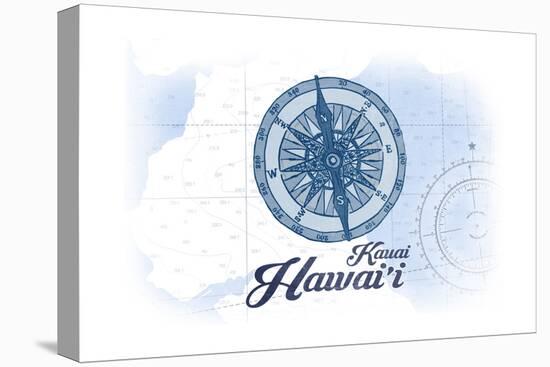 Kauai, Hawaii - Compass - Blue - Coastal Icon-Lantern Press-Stretched Canvas