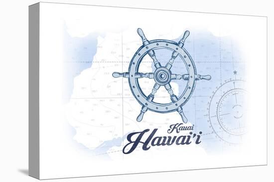 Kauai, Hawaii - Ship Wheel - Blue - Coastal Icon-Lantern Press-Stretched Canvas