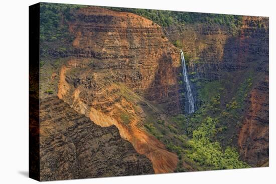 Kauai, Hawaii. Waimea Canyon State Park red cliffs from above canyon with waterfall-Bill Bachmann-Premier Image Canvas