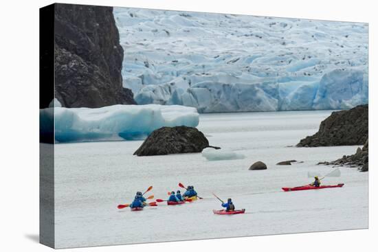 Kayaker's exploring Grey Lake and Grey Glacier, Torres del Paine National Park, Chile, Patagonia-Adam Jones-Premier Image Canvas