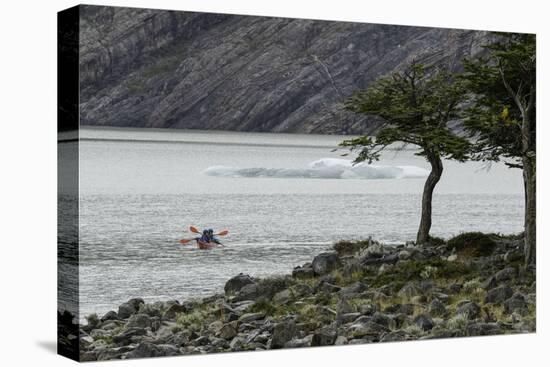 Kayaker's exploring Grey Lake, Torres del Paine National Park, Chile, Patagonia-Adam Jones-Premier Image Canvas