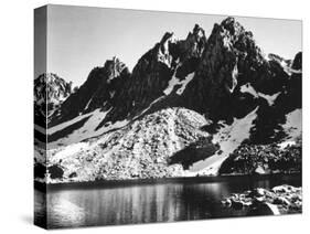 "Kearsarge Pinnacles," Partially Snow-Covered Rocky Formations Along the Edge of the River-Ansel Adams-Premier Image Canvas
