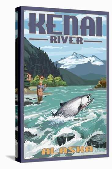 Kenai River, Alaska - Salmon Fisherman-Lantern Press-Stretched Canvas