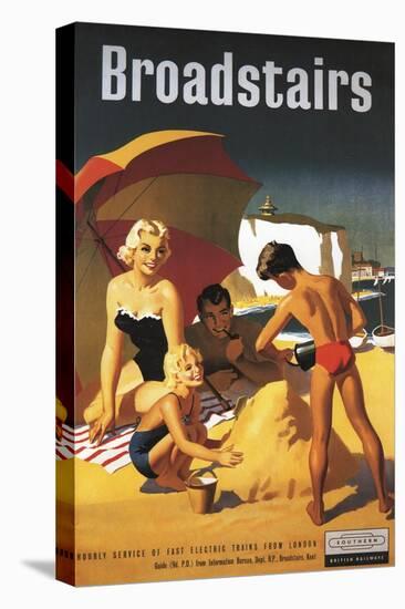 Kent, England - Southern British Railways Family on Beach Poster-Lantern Press-Stretched Canvas