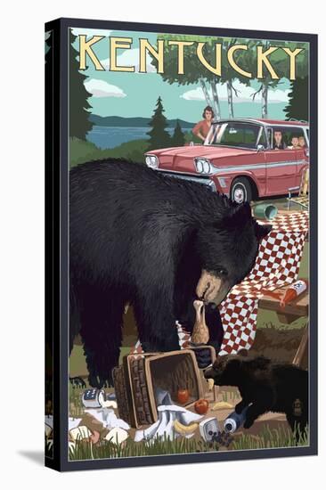 Kentucky - Bear and Picnic Scene-Lantern Press-Stretched Canvas