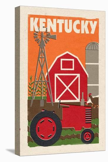 Kentucky - Country - Woodblock-Lantern Press-Stretched Canvas