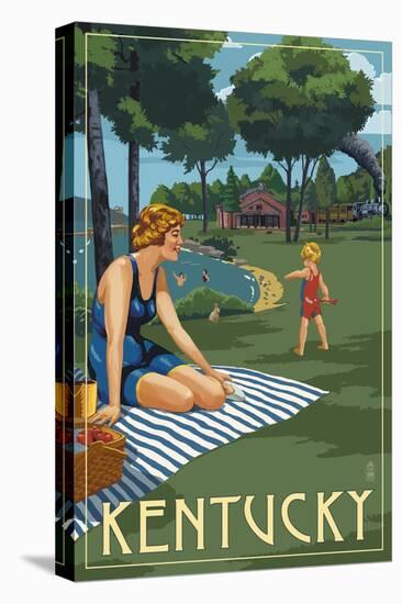 Kentucky - Lake and Picnic Scene-Lantern Press-Stretched Canvas