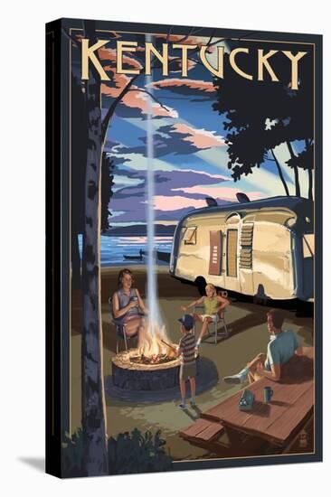 Kentucky - Retro Camper and Lake-Lantern Press-Stretched Canvas