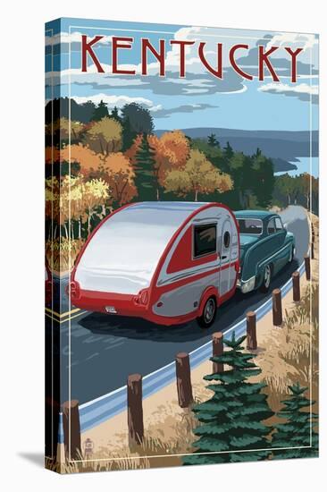 Kentucky - Retro Camper on Road-Lantern Press-Stretched Canvas
