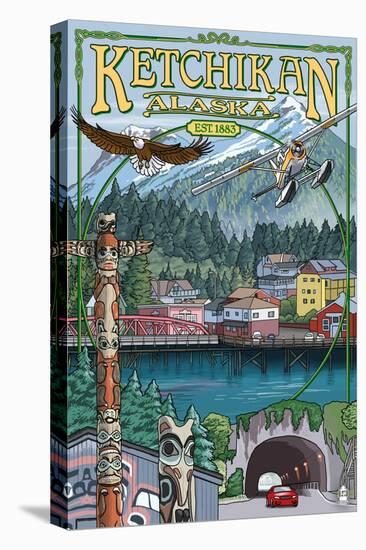 Ketchikan, Alaska Montage, c.2009-Lantern Press-Stretched Canvas