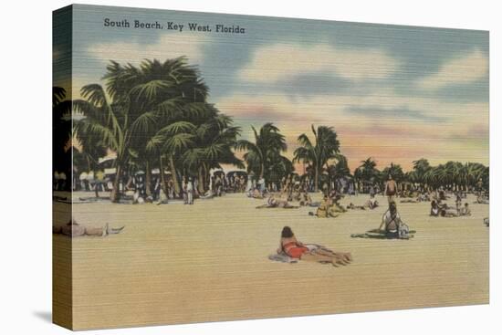 Key West, FL - View of South Beath with Sunbathers-Lantern Press-Stretched Canvas