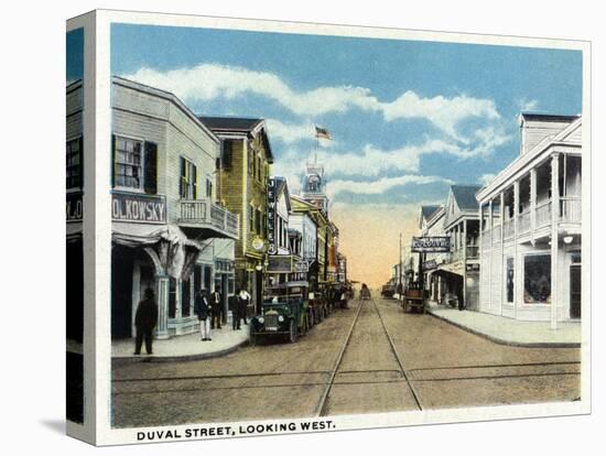 Key West, Florida - Duval Street West Scene-Lantern Press-Stretched Canvas