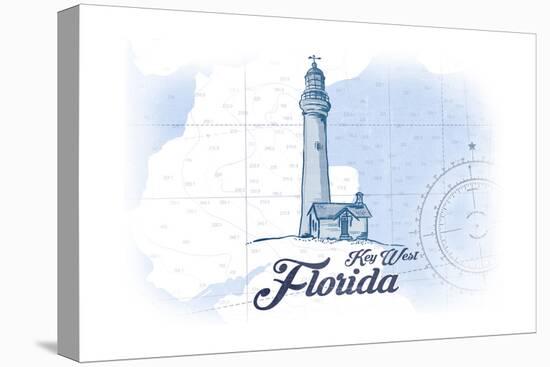 Key West, Florida - Lighthouse - Blue - Coastal Icon-Lantern Press-Stretched Canvas