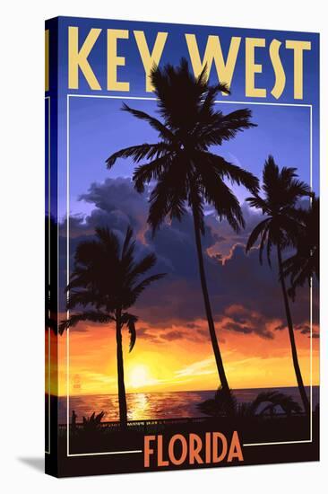 Key West, Florida - Palms and Sunset-Lantern Press-Stretched Canvas