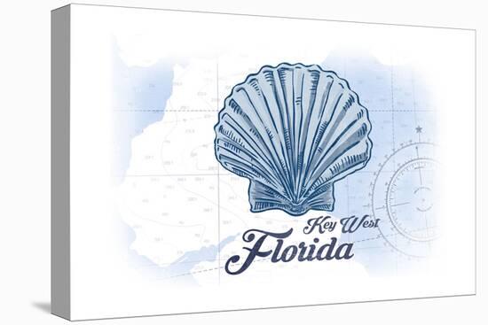Key West, Florida - Scallop Shell - Blue - Coastal Icon-Lantern Press-Stretched Canvas