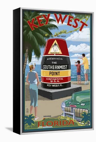 Key West, Florida - Southernmost Point-Lantern Press-Stretched Canvas
