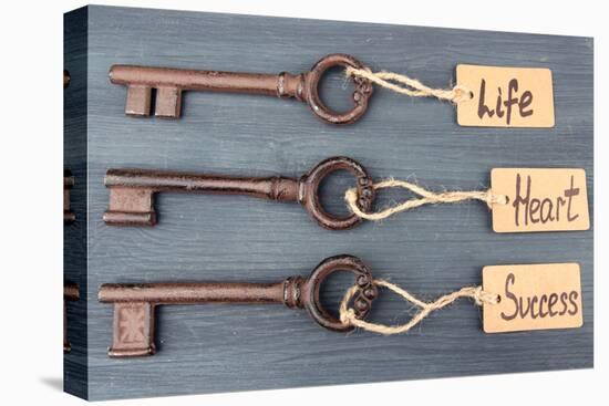 Keys to Happiness, Conceptual Photo. on Color Wooden Background-Yastremska-Premier Image Canvas