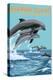 Kiawah Island, South Carolina - Dolphins Jumping-Lantern Press-Stretched Canvas