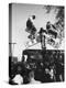 Kids Hanging on Crossbars of Railroad Crossing Signal to See and Hear Richard M. Nixon Speak-Carl Mydans-Premier Image Canvas