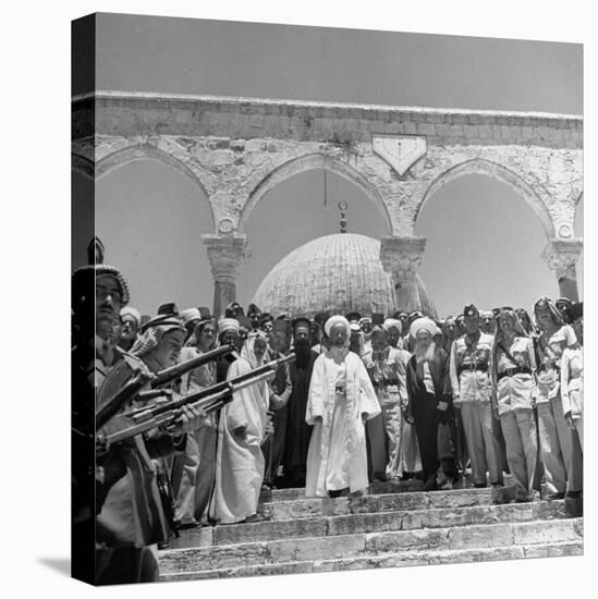 King Abdullah and His Party Standing in Front of the Dome of the Rock, a Sacred Place to Moslems-null-Premier Image Canvas