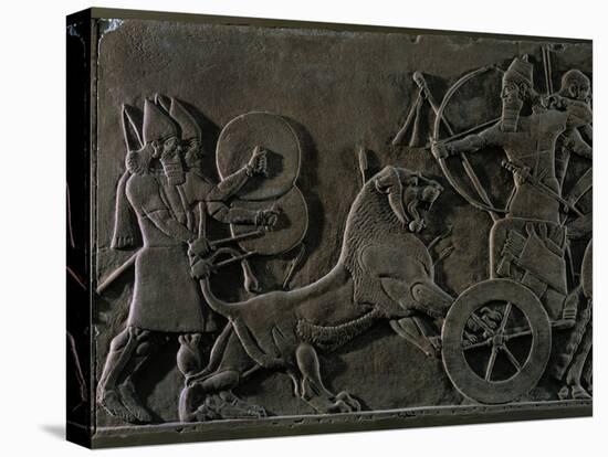 King Ashurnazirpal Hunting Lions, a Lion Leaping at the King's Chariot-null-Premier Image Canvas