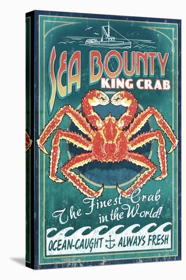 King Crab - Vintage Sign-Lantern Press-Stretched Canvas