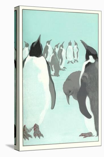 King Penguines Looking Up-null-Stretched Canvas