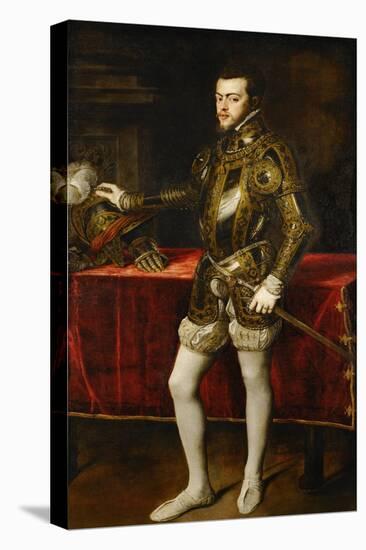 King Philip II of Spain (1527-1598), the King in Armor; Morion and Gloves on a Table-Titian (Tiziano Vecelli)-Premier Image Canvas
