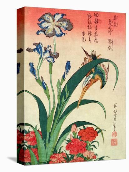 Kingfisher, Iris and Pinks, Pub. by Nishimura Eijudo, C.1832, One of a Set of Ten Prints-Katsushika Hokusai-Premier Image Canvas