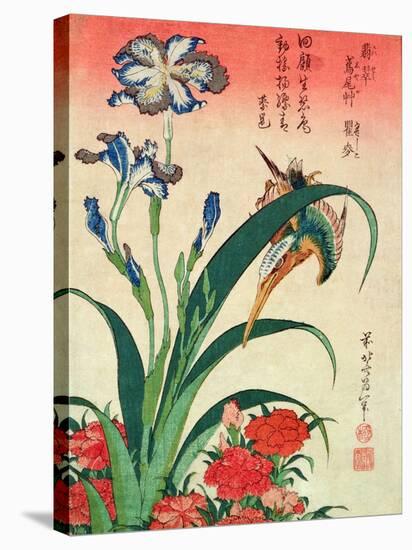 Kingfisher, Iris and Pinks, Pub. by Nishimura Eijudo, C.1832, One of a Set of Ten Prints-Katsushika Hokusai-Premier Image Canvas